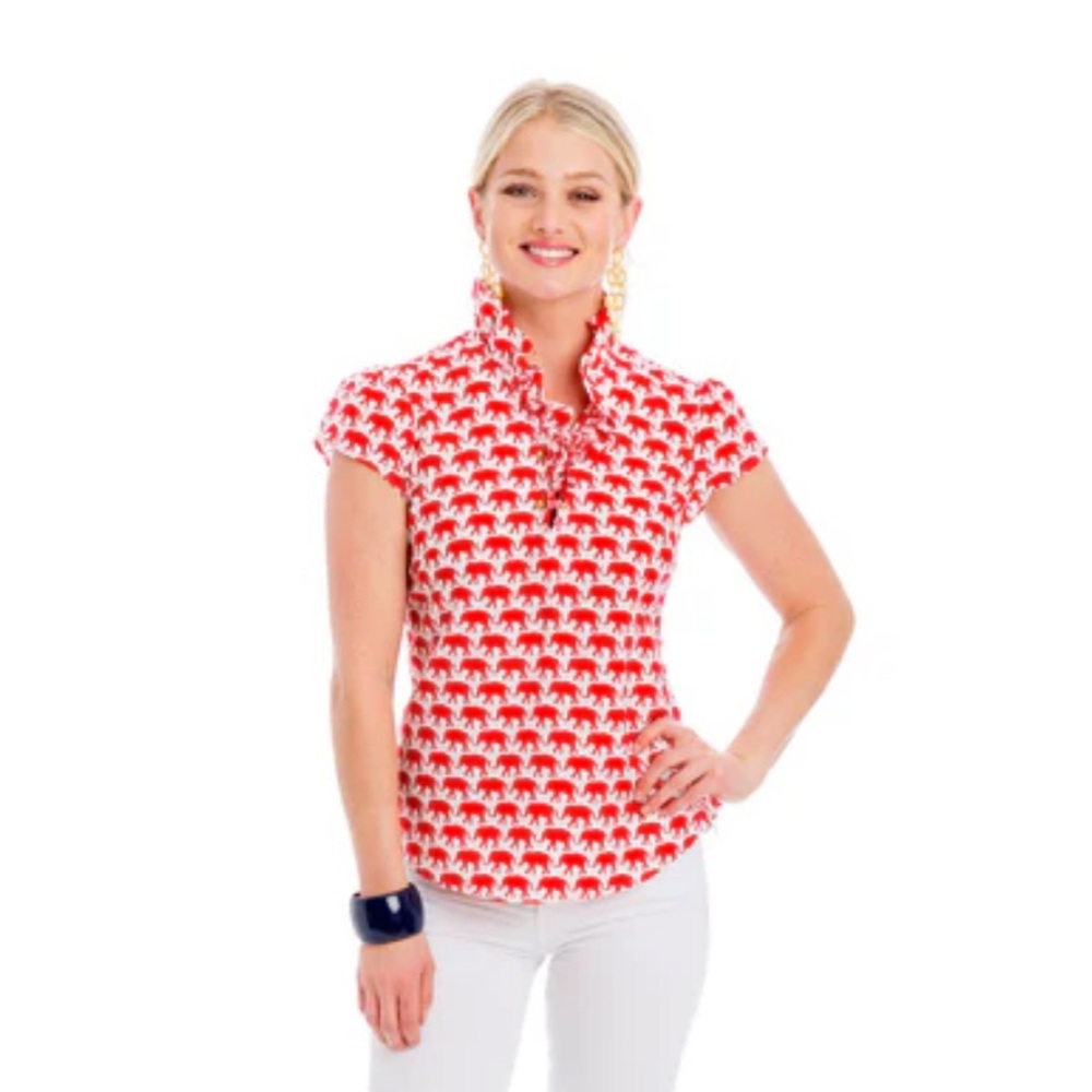 Elizabeth McKay Red Elephants Silk and Cotton Elizabeth Shirt with side zipper - Picture 2 of 6
